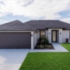Front exterior elevation of the Martina model home featuring a modern single-family design, attached garage, concrete driveway, and landscaped yard in LaBelle, Florida by Paladium One.